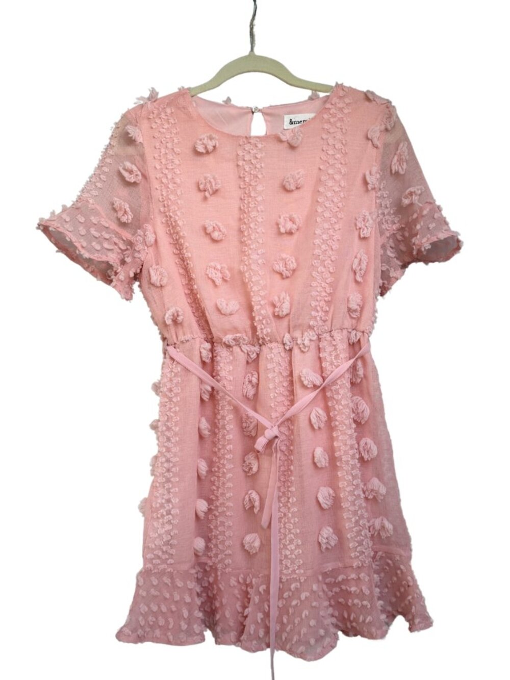 &merci Blush Pink Swiss Dot Ruffle Mini Dress Sz S